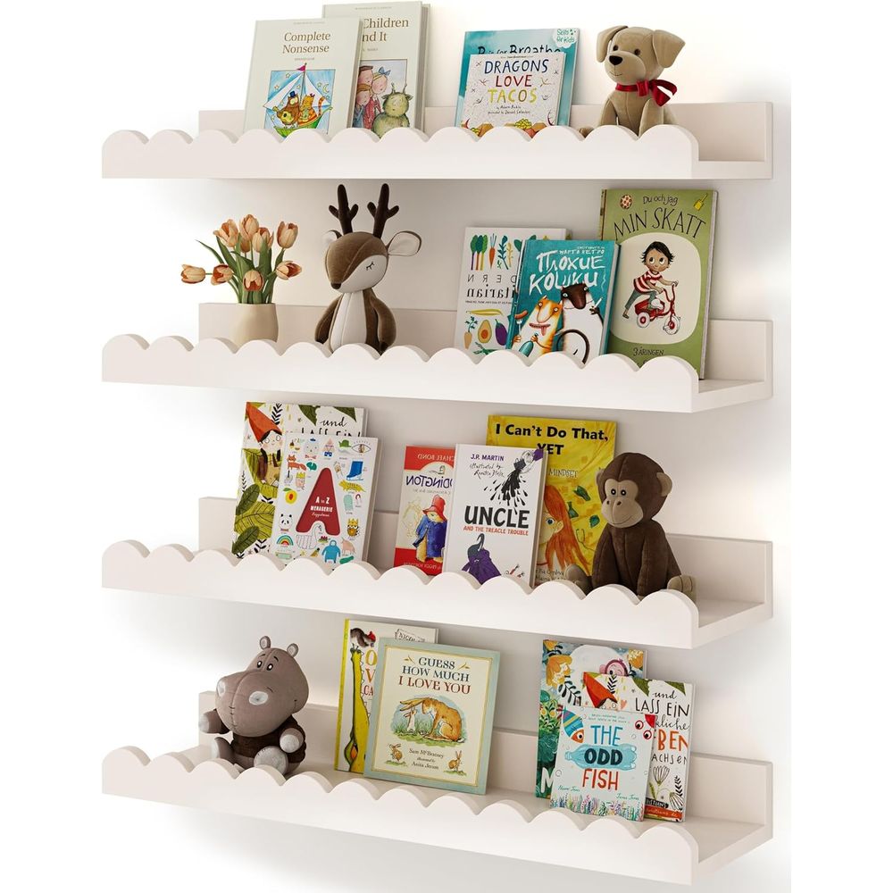Baby Nursery Floating Shelves - 4 Paket Rak Dinding Putih, Rak