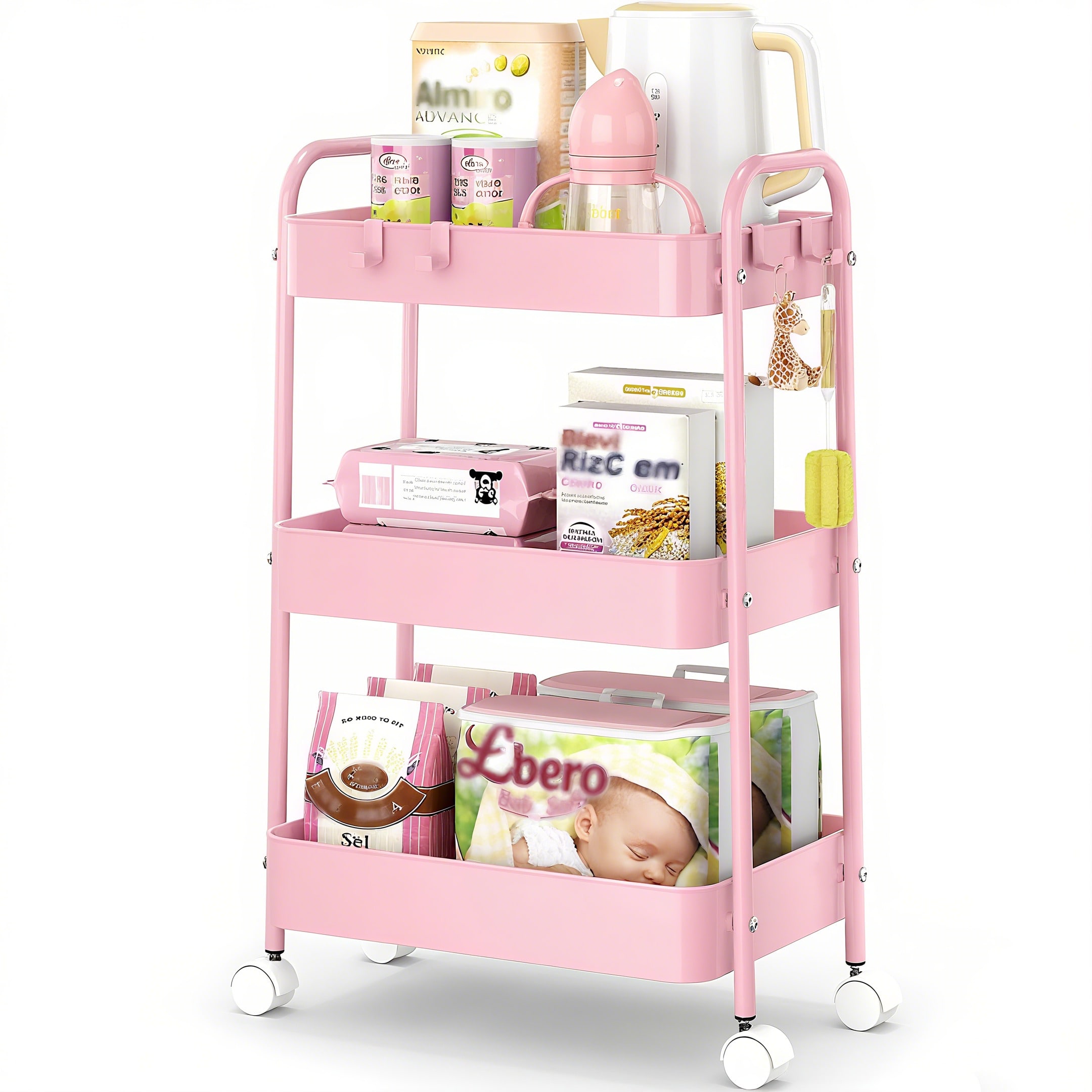 Baby Nursery Office - Troli Logam 3 Tingkat Beroda Warna