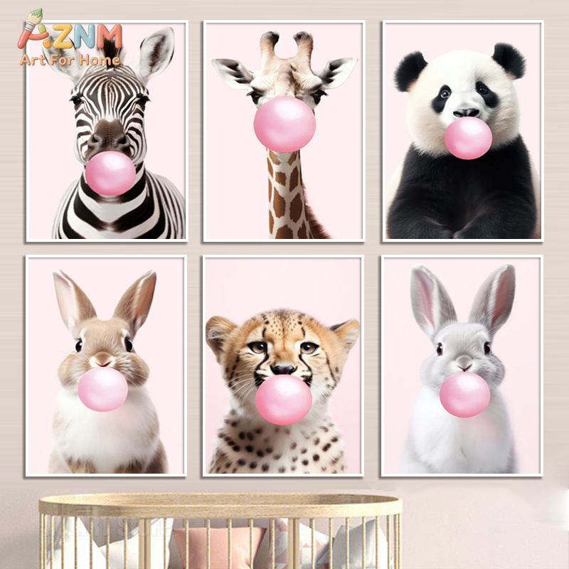 Baby Nursery Giraffe - Poster Panda Merah Muda Lucu Jerapah