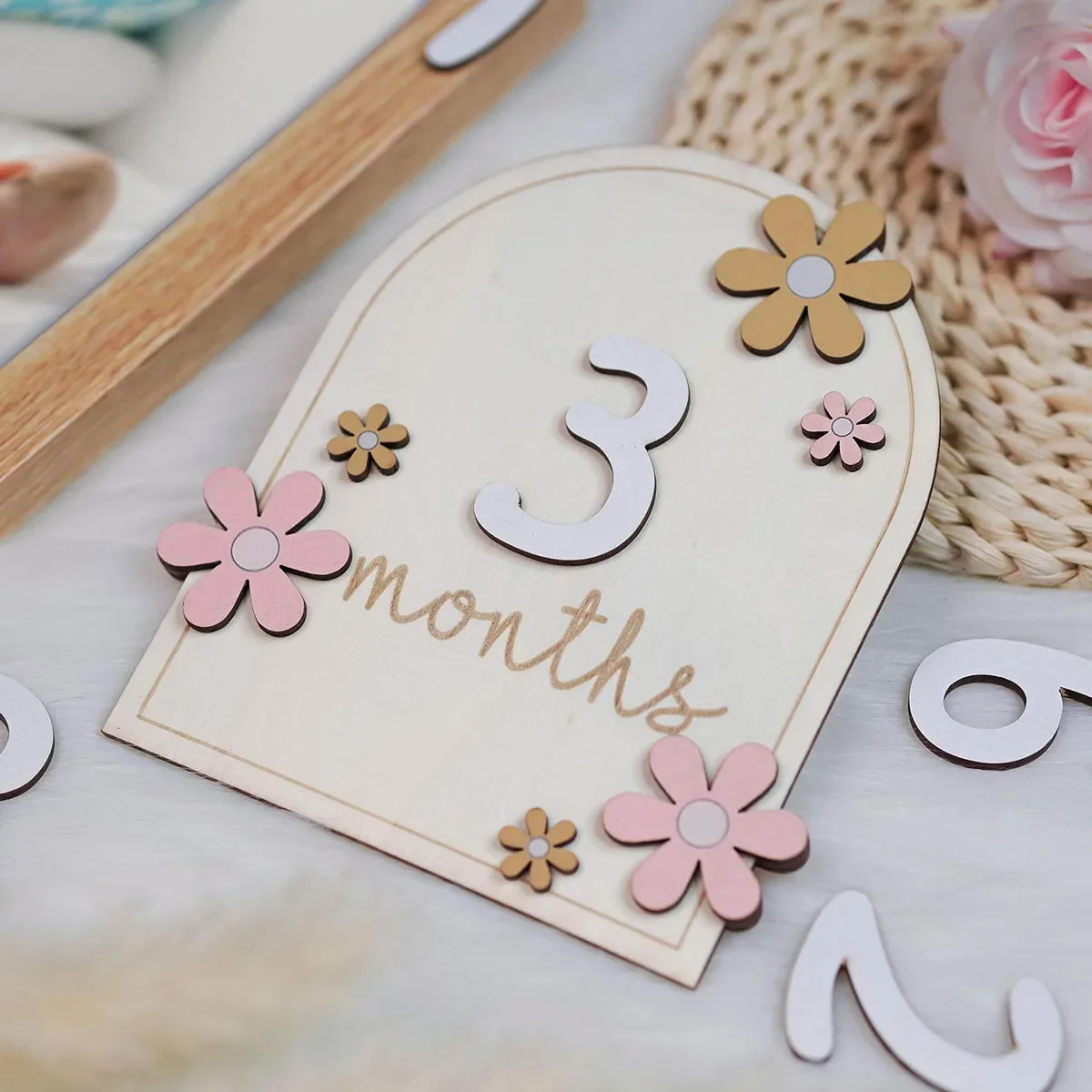 Milestone Card Set - Kartu Tonggak Bulanan Bayi Kayu Bunga