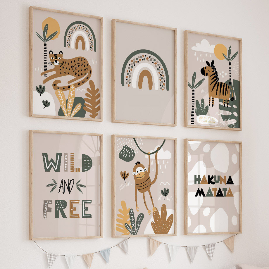 Baby Nursery Jungle - Lukisan Kanvas Seni Dinding Kamar Anak