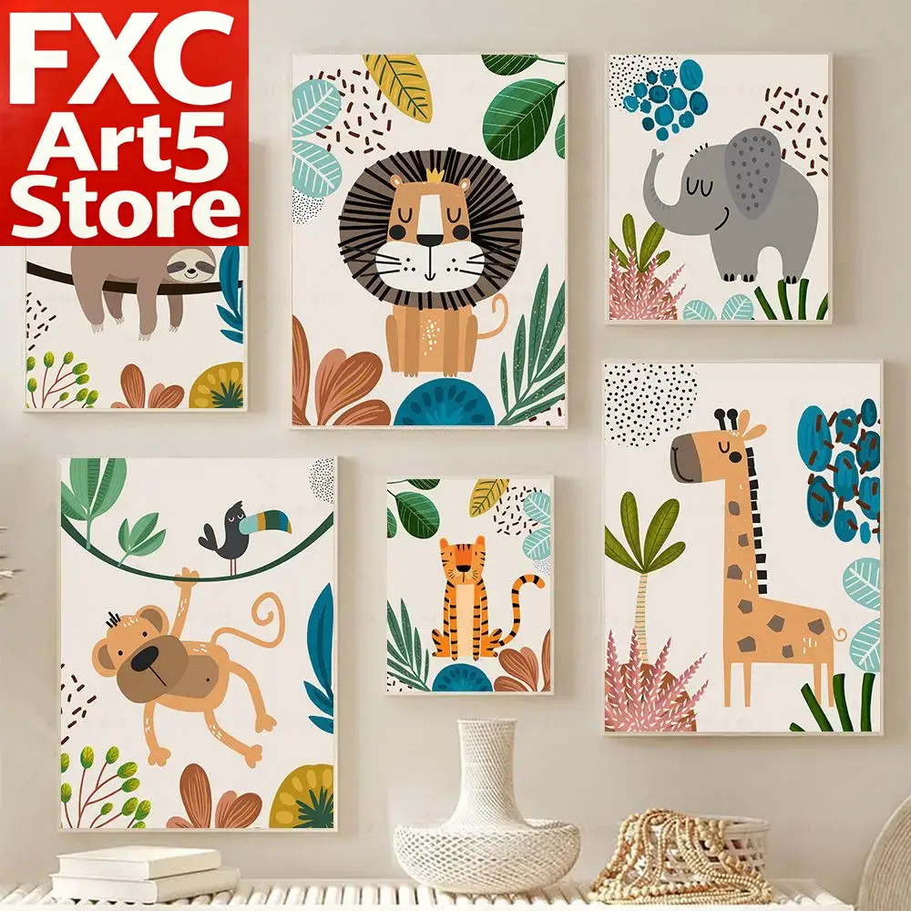 Baby Nursery Posters - Boho Monyet Singa Jerapah Burung Zebra