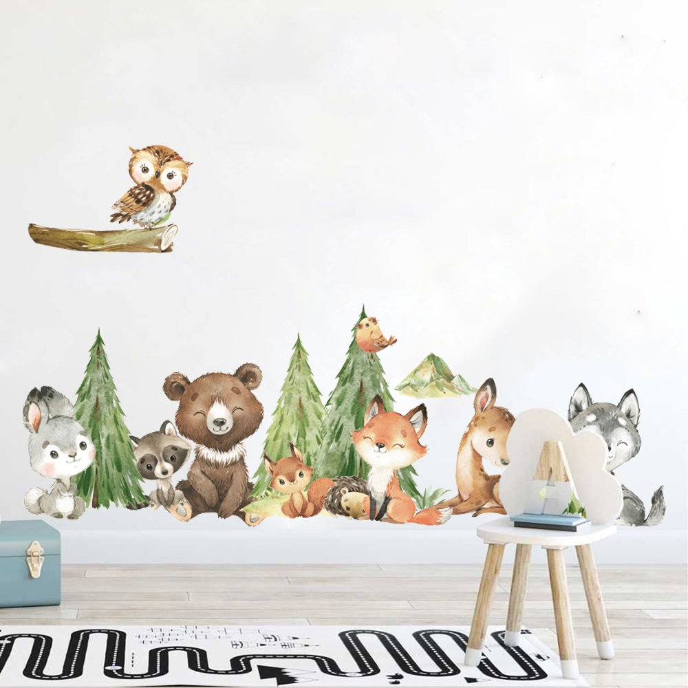 Baby Nursery Wallpaper - Stiker dinding hewan hutan cat air