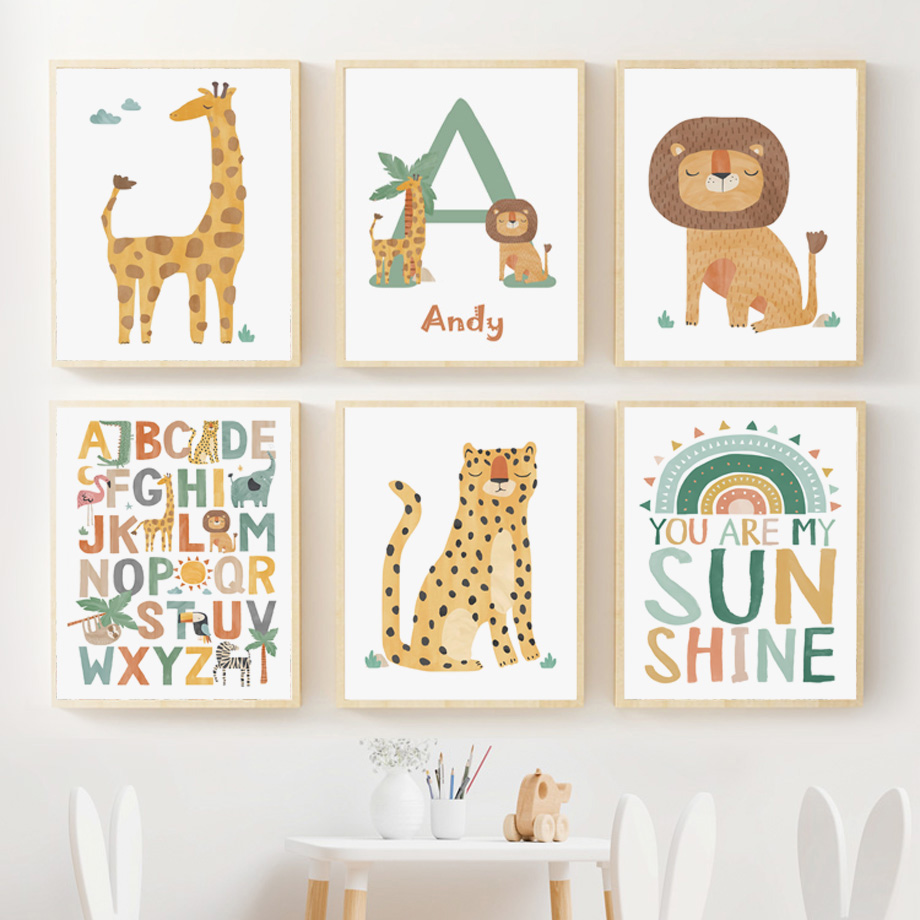 Baby Nursery Jungle - Seni Dinding Kanvas Poster Cetak Ilustrasi