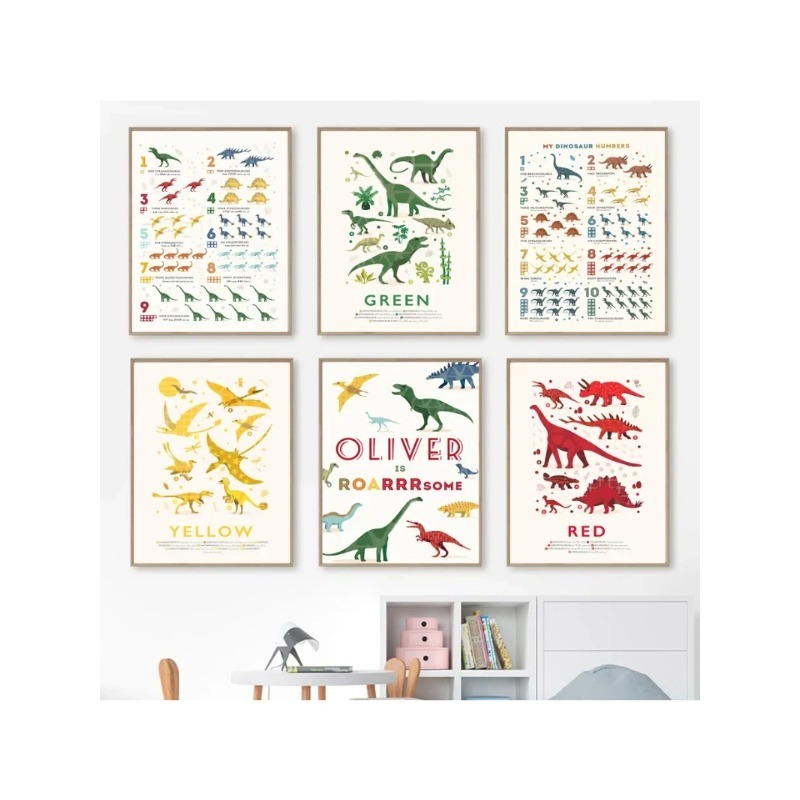 Baby Name Wall Art - Angka Dinosaurus Edukatif ABC Alfabet Nama