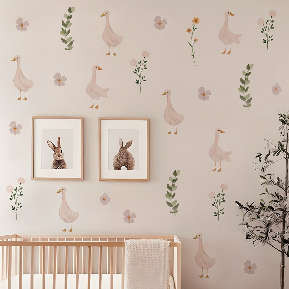 Baby Nursery Wallpaper - Set Stiker Dinding Flora Angsa Lucu