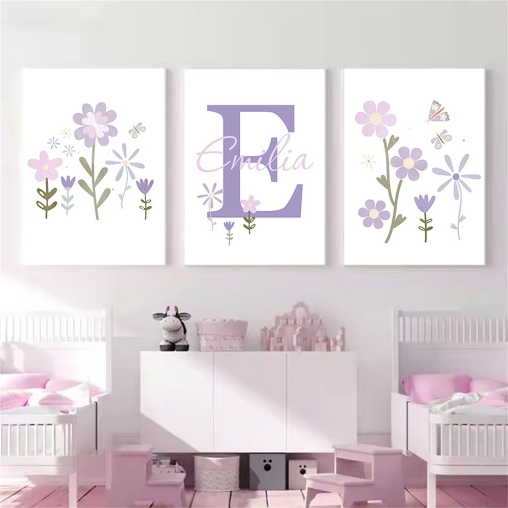 Baby Name Wall Art - Bayi perempuan nama Poster kustom ungu
