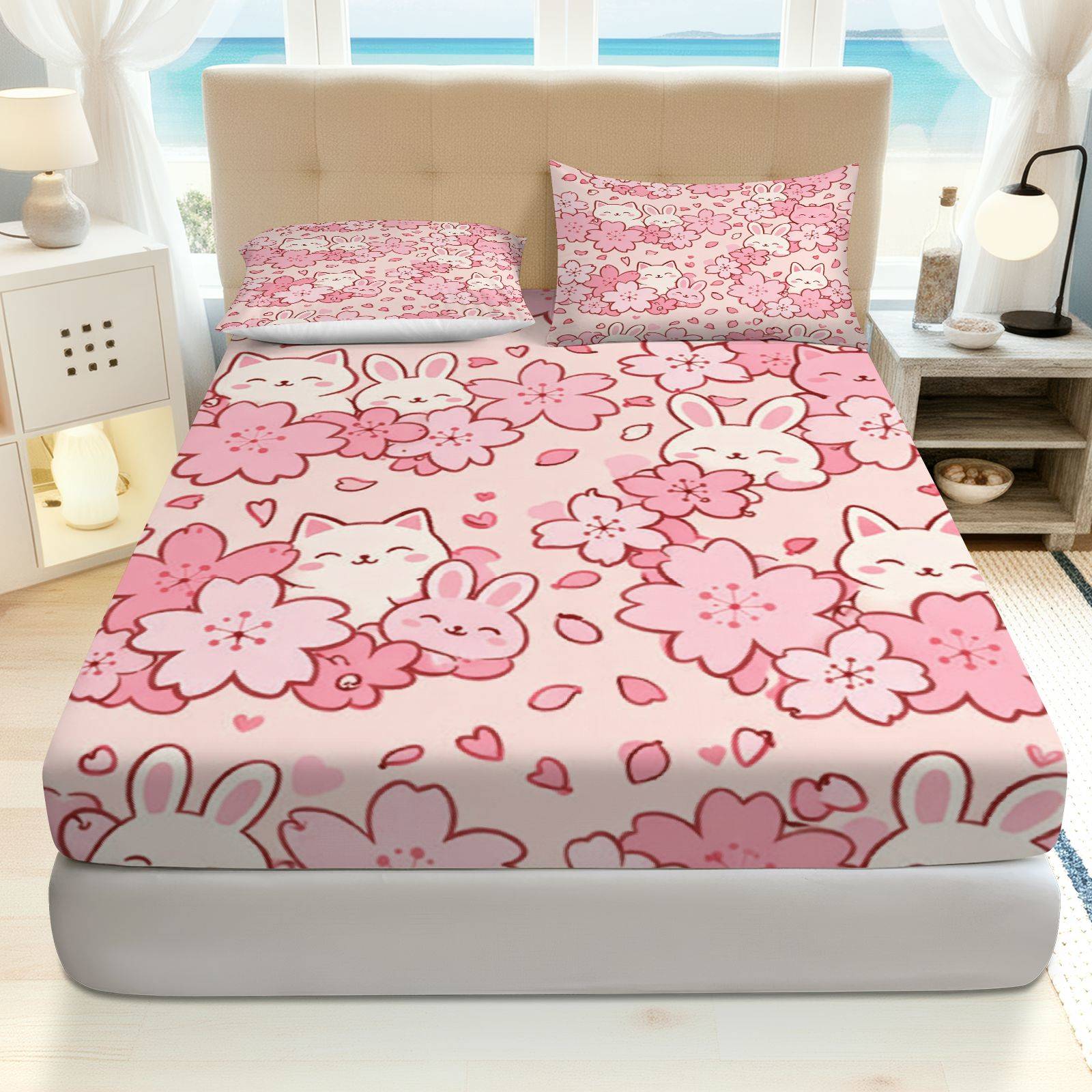 Baby Nursery Sets - Set Sprei Sakura Rabbit Cat, Bahan
