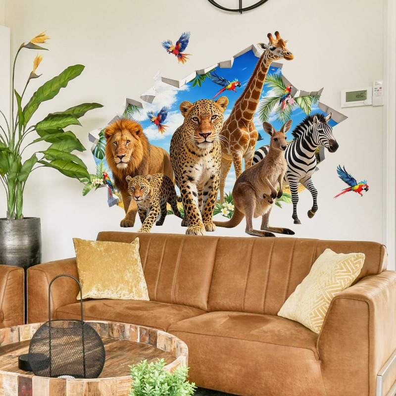 Baby Nursery Jungle - Stiker Dinding Daun Tropis Hewan Hutan
