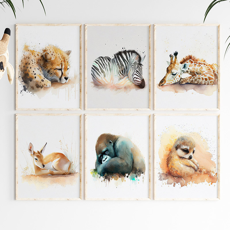 Baby Nursery Giraffe - Poster Seni Dinding Hewan Safari Tidur