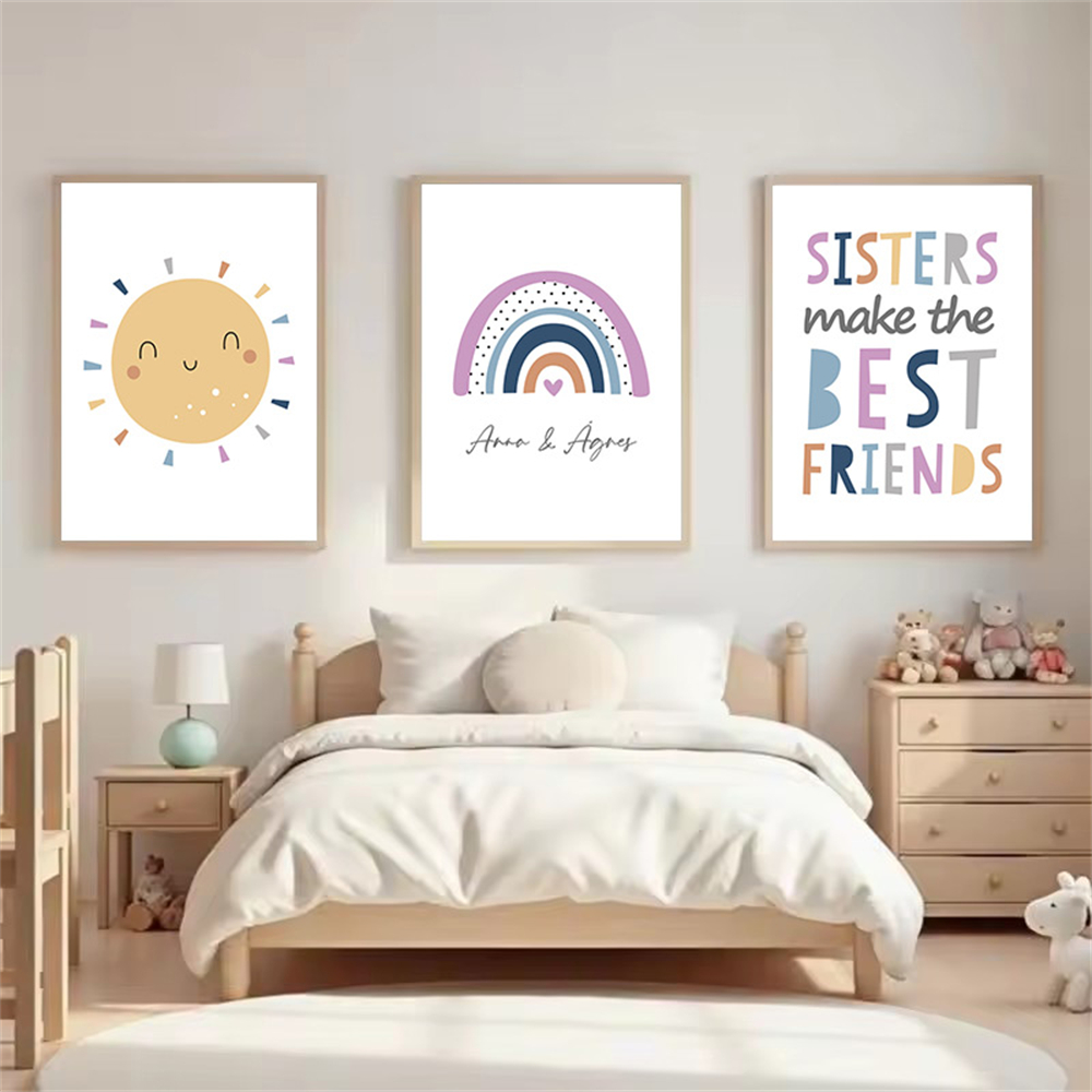 Baby Name Wall Art - Poster Nama Kustom Lukisan Kanvas Kartun