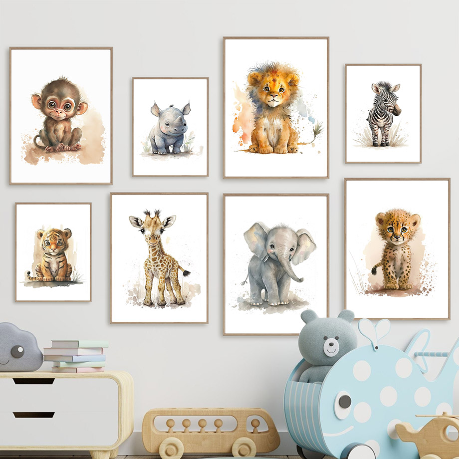 Baby Nursery Giraffe - Lukisan Kanvas Hewan Kandang Anak: Singa,