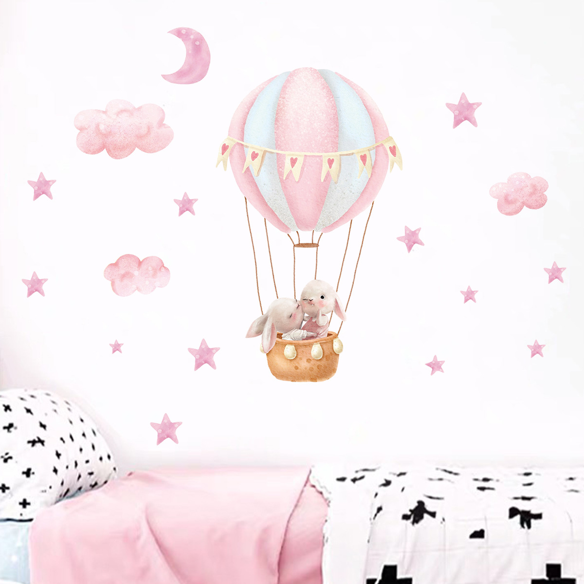 Baby Nursery Wallpaper - Stiker Dinding Awan Balon Merah Muda