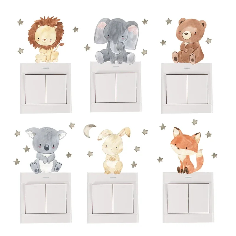 Wall Decal Nursery - 1/2/4/6Set Stiker Dinding Hewan Kartun untuk
