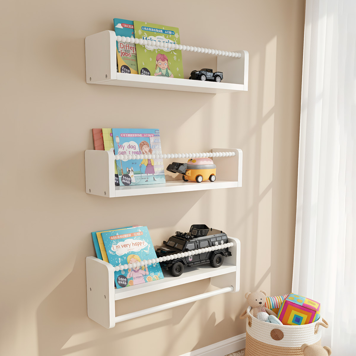 Baby Nursery Floating Shelves - Rak Buku Kayu untuk Kamar Bayi,