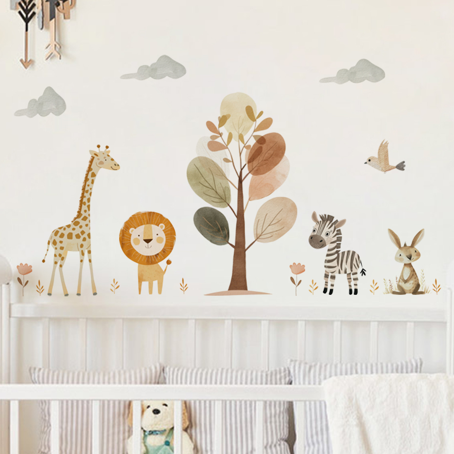Stiker dinding kartun pohon Ze - Baby Nursery Giraffe ulasan dan harga