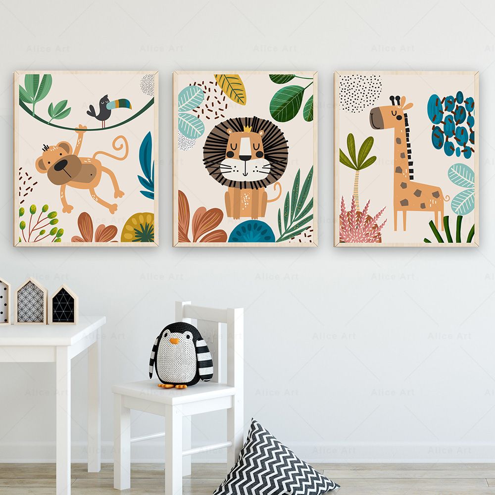 Boho Monyet Singa Jerapah Buru - Baby Nursery Posters ulasan dan harga