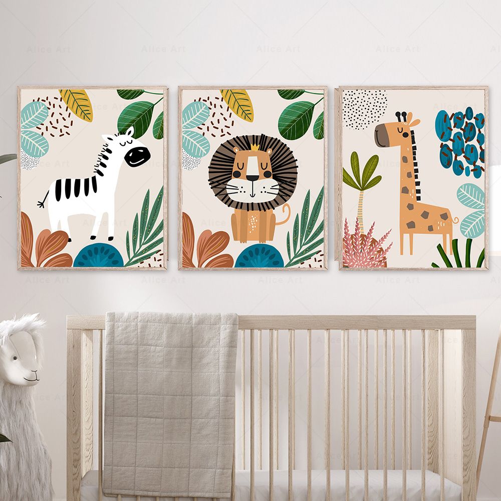 Boho Monyet Singa Jerapah Buru - Baby Nursery Posters ulasan dan harga