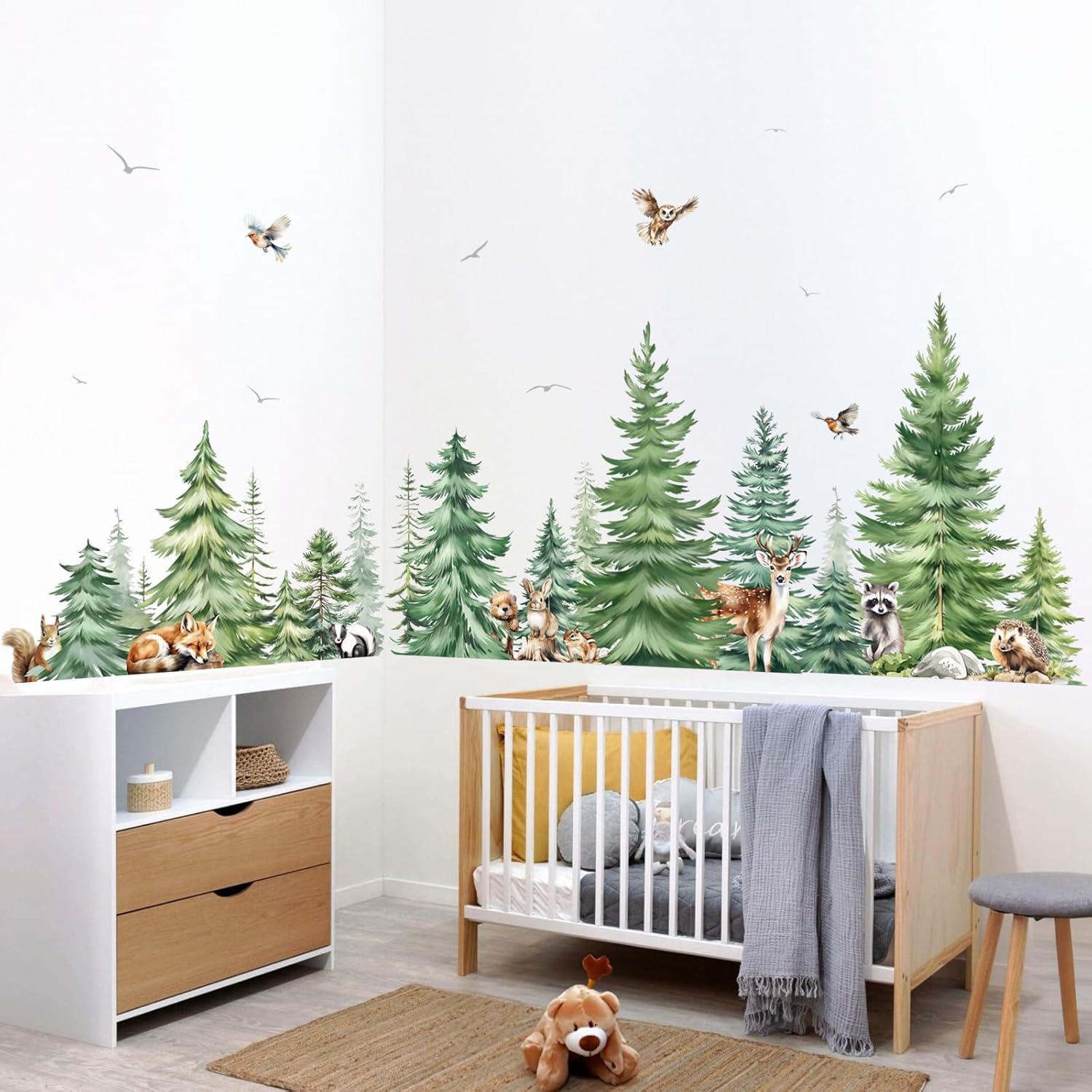 Stiker Dinding Hewan Pohon Pin - Baby Nursery Wallpaper ulasan dan harga