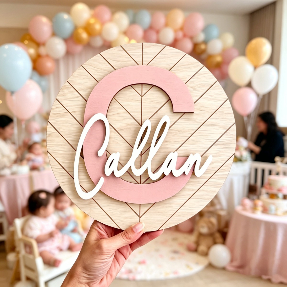 1 Buah Plakat Nama Kayu Geomet - Baby Nursery Office ulasan dan harga