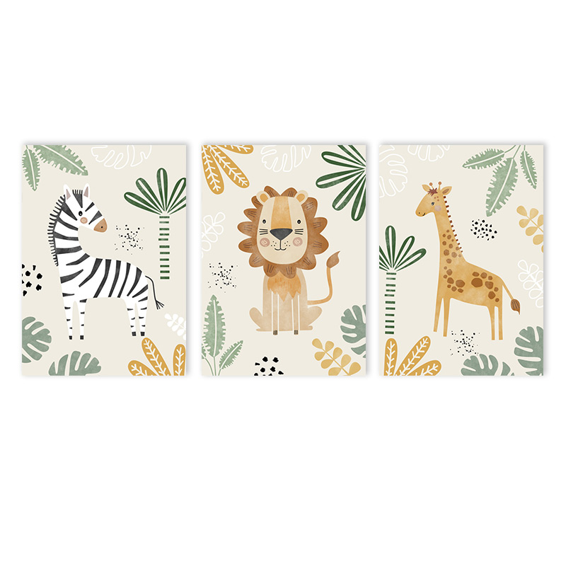 (Tanpa Bingkai 3PCS) - Lukisan - Baby Nursery Jungle ulasan dan harga