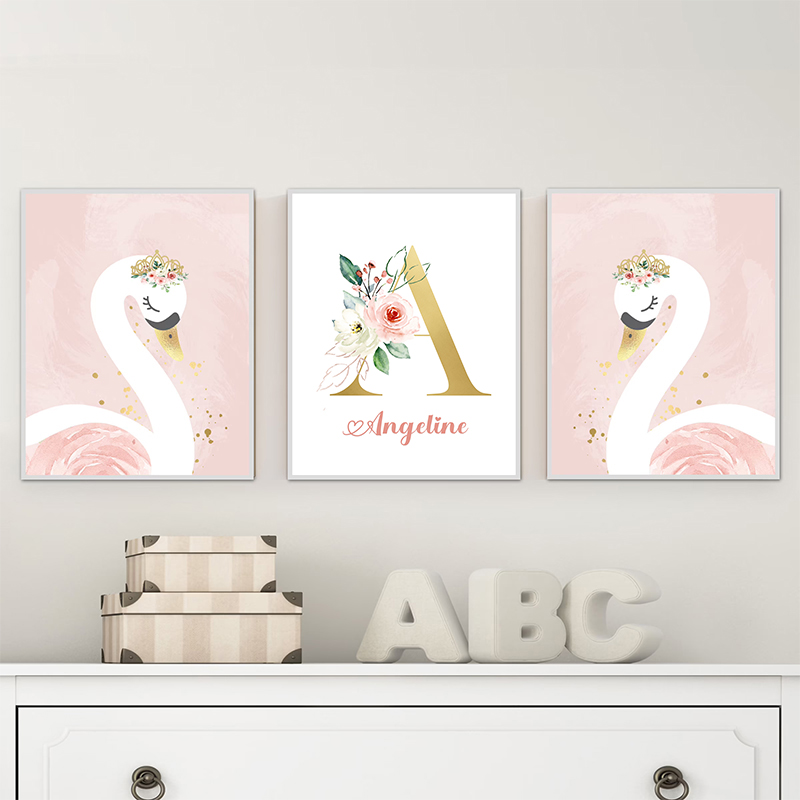 Mahkota merah muda angsa emas  - Baby Name Wall Art ulasan dan harga