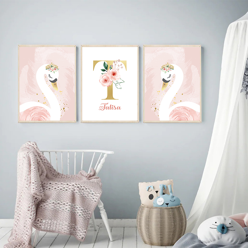 Mahkota merah muda angsa emas  - Baby Name Wall Art ulasan dan harga