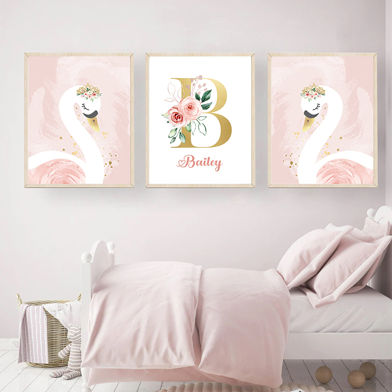 Mahkota merah muda angsa emas  - Baby Name Wall Art ulasan dan harga