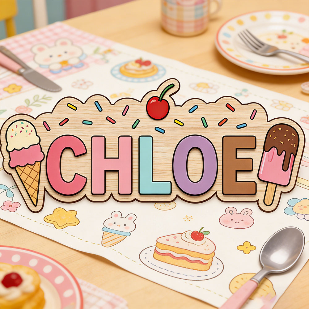 Papan Kayu Bertema Es Krim Con - Baby Name Wall Art ulasan dan harga