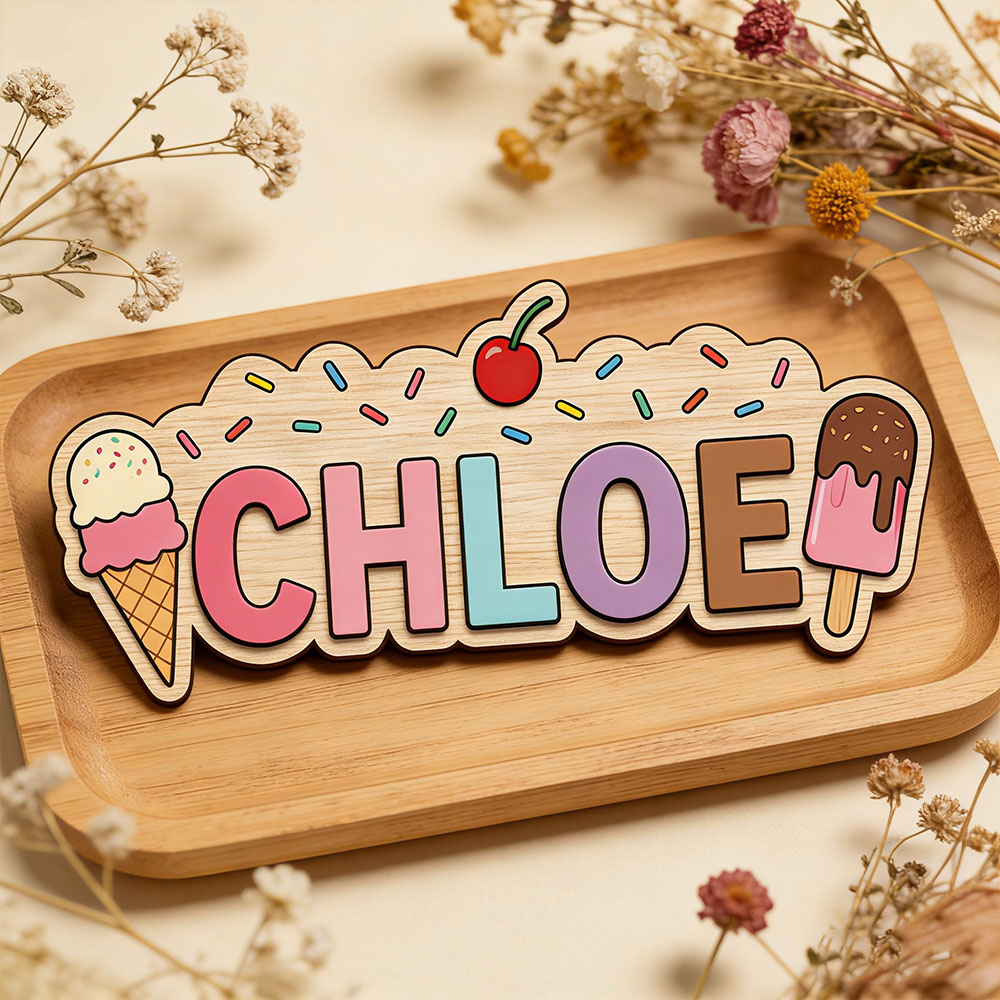 Papan Kayu Bertema Es Krim Con - Baby Name Wall Art ulasan dan harga