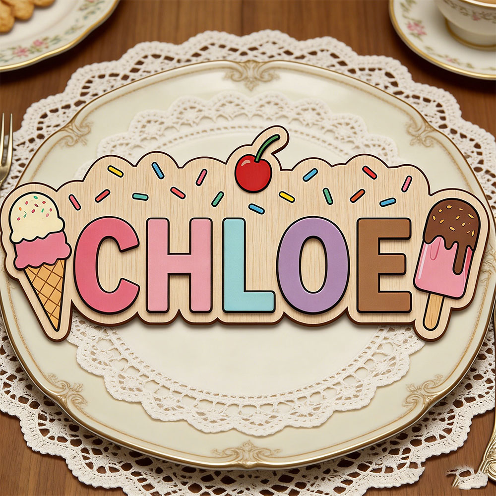 Papan Kayu Bertema Es Krim Con - Baby Name Wall Art ulasan dan harga