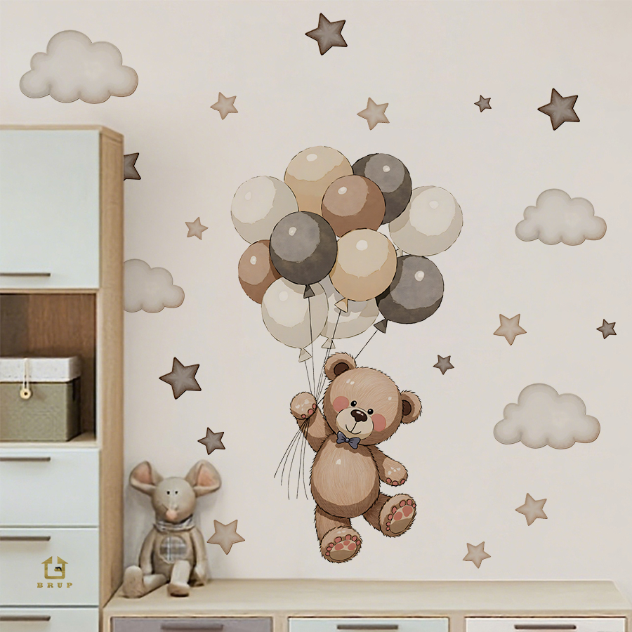Stiker Dinding Beruang Teddy y - Baby Nursery Wallpaper ulasan dan harga